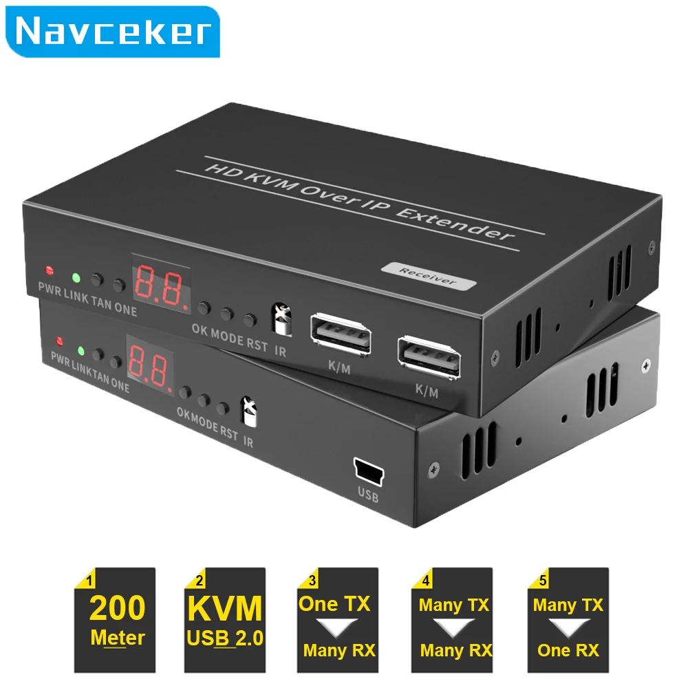 Navceker IP Ʈũ USB 2.0 KVM ͽٴ, RJ45 Ʈ, 1080P HDMI  LAN KVM ͽٴ, 200m HDMI KVM ͽٴ, Cat5 Cat5e Cat6